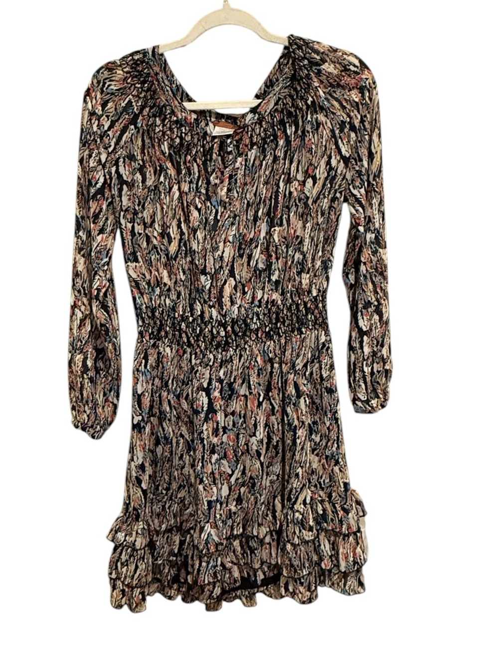 NWOT Scully Black Multi-Print Long Sleeve Smocked Waist Dress - Size Small